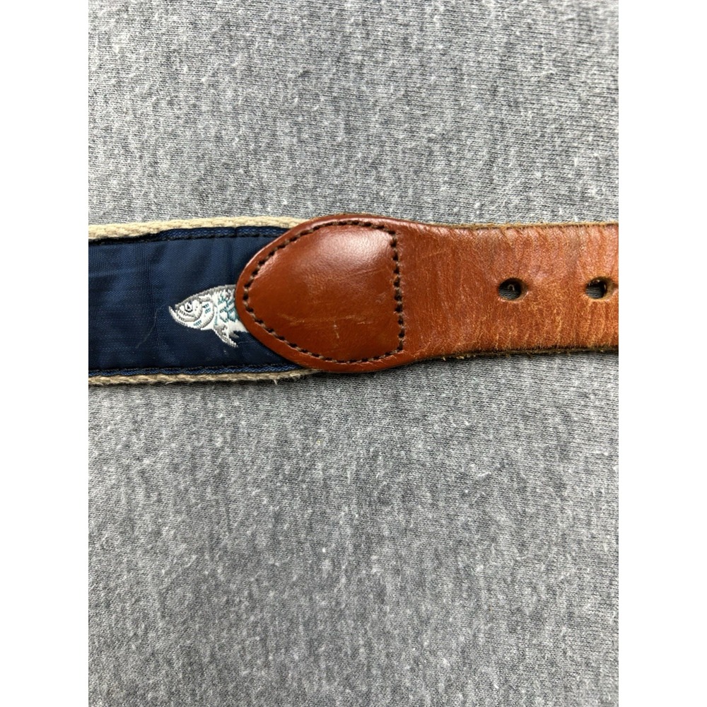 Leather Man Ltd World Wide Sportsman Canvas Belt‎ Blue Fish Men's 42 - Picture 9 of 10